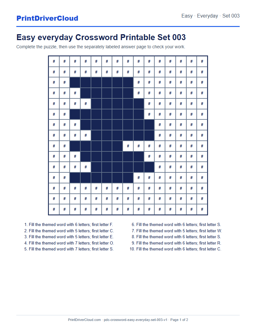 Preview of Easy everyday Crossword Printable Set 003