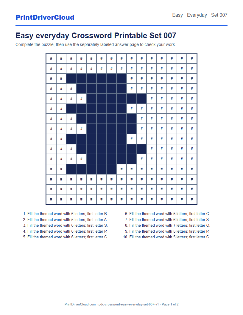 Preview of Easy everyday Crossword Printable Set 007