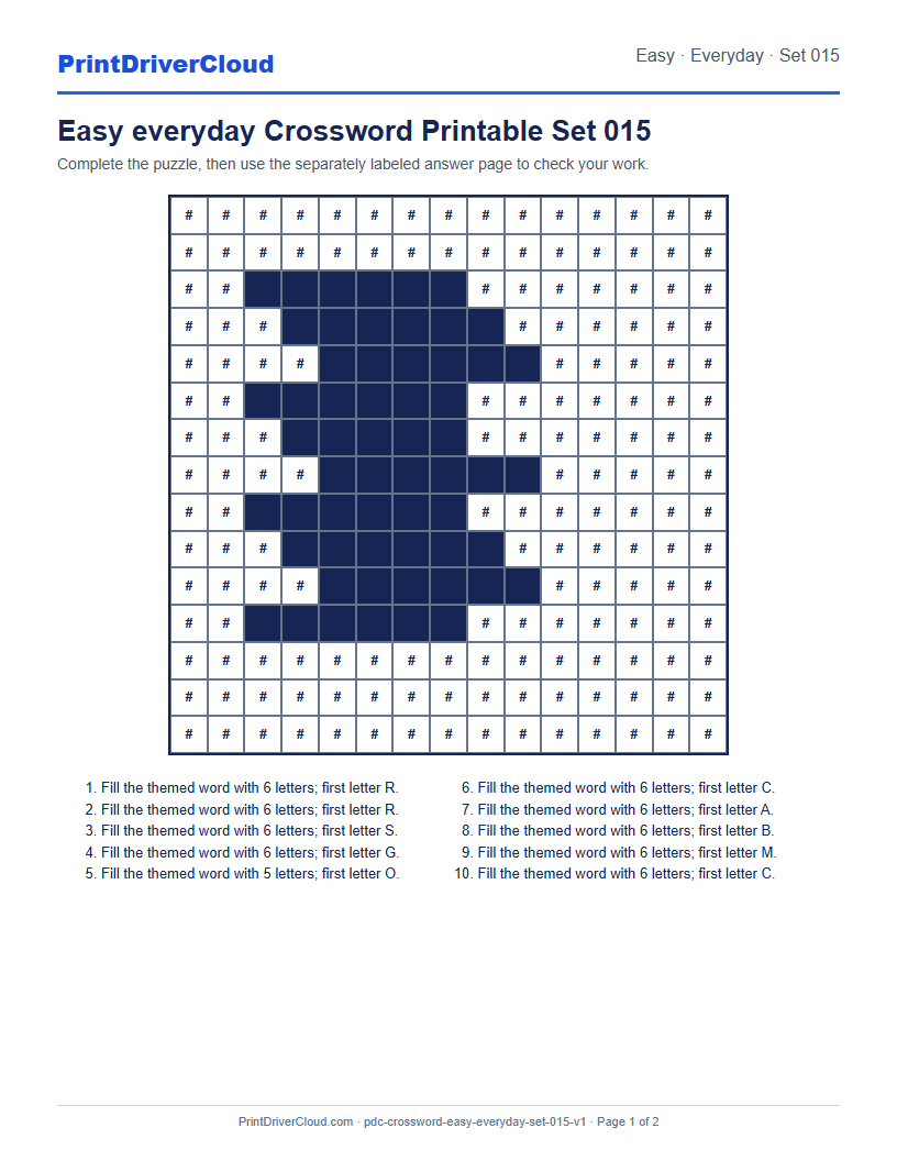 Preview of Easy everyday Crossword Printable Set 015