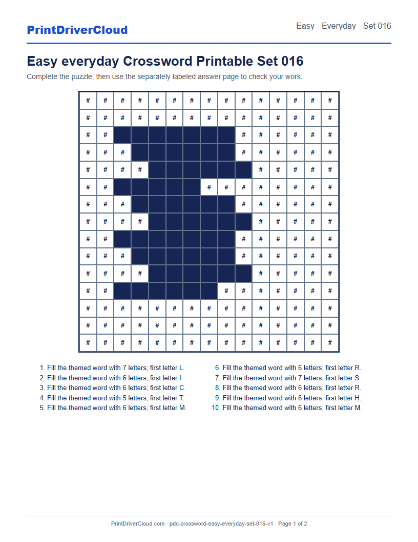 Preview of Easy everyday Crossword Printable Set 016