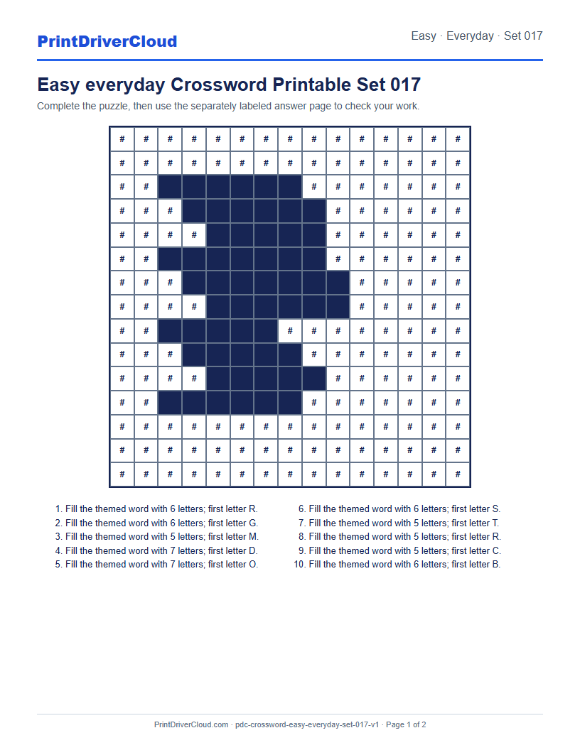 Preview of Easy everyday Crossword Printable Set 017