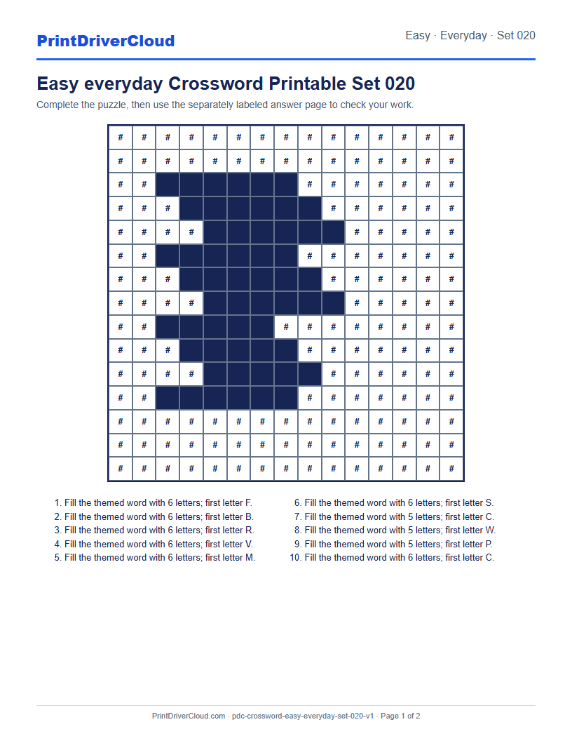 Preview of Easy everyday Crossword Printable Set 020