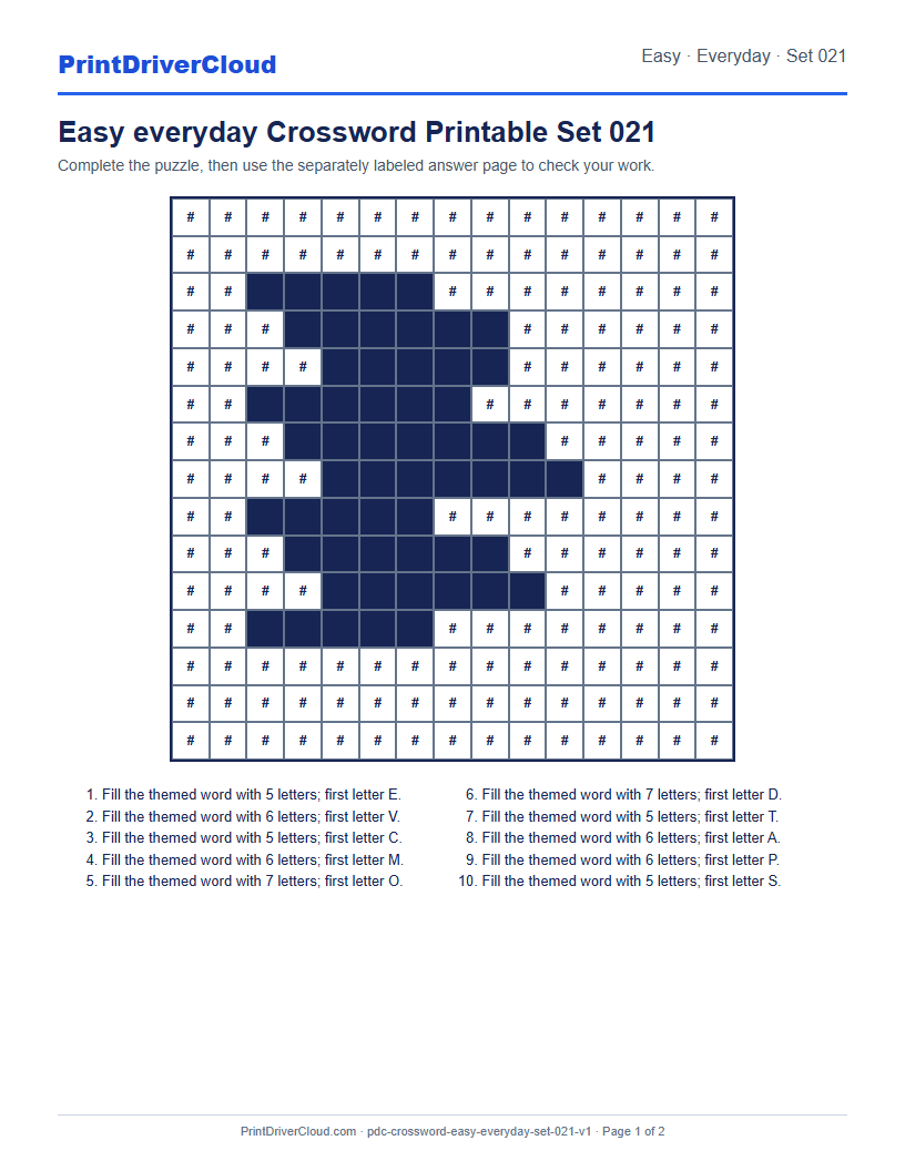 Preview of Easy everyday Crossword Printable Set 021