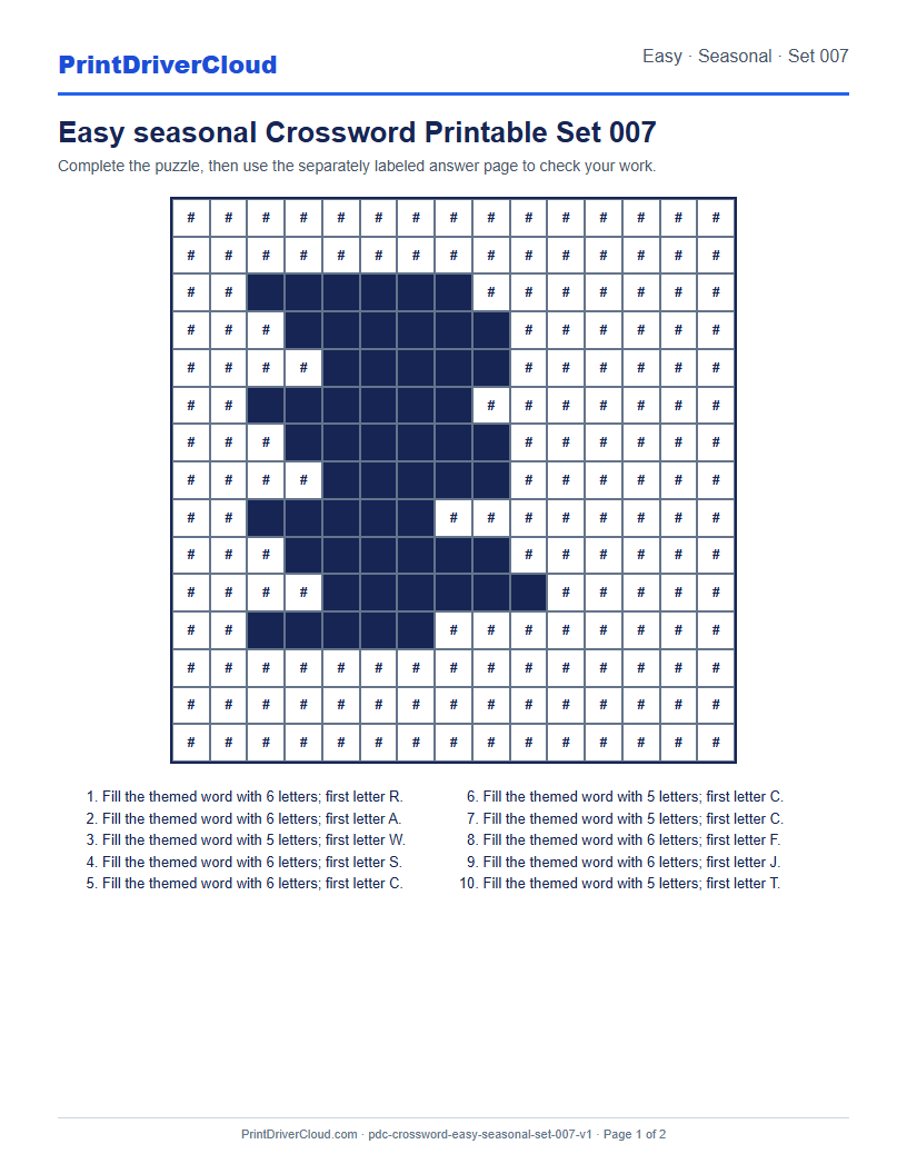 Preview of Easy seasonal Crossword Printable Set 007