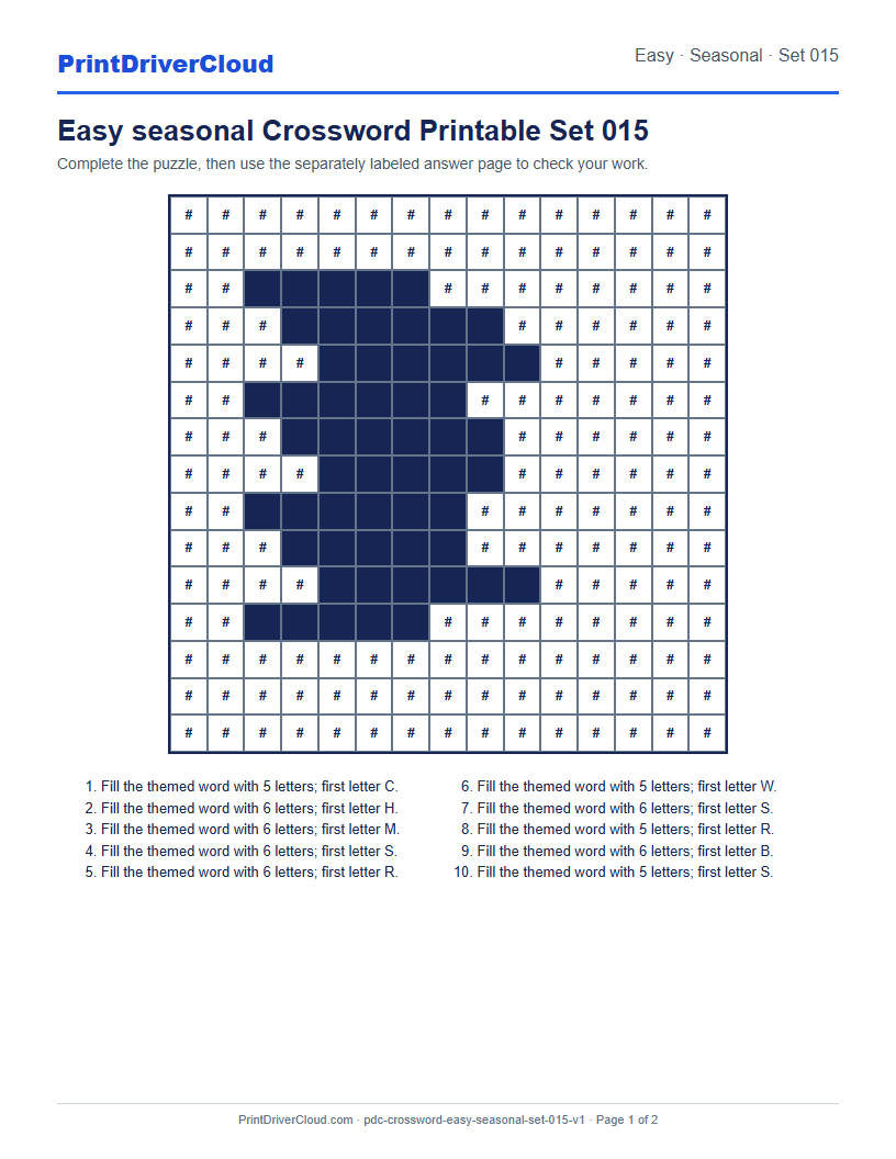 Preview of Easy seasonal Crossword Printable Set 015
