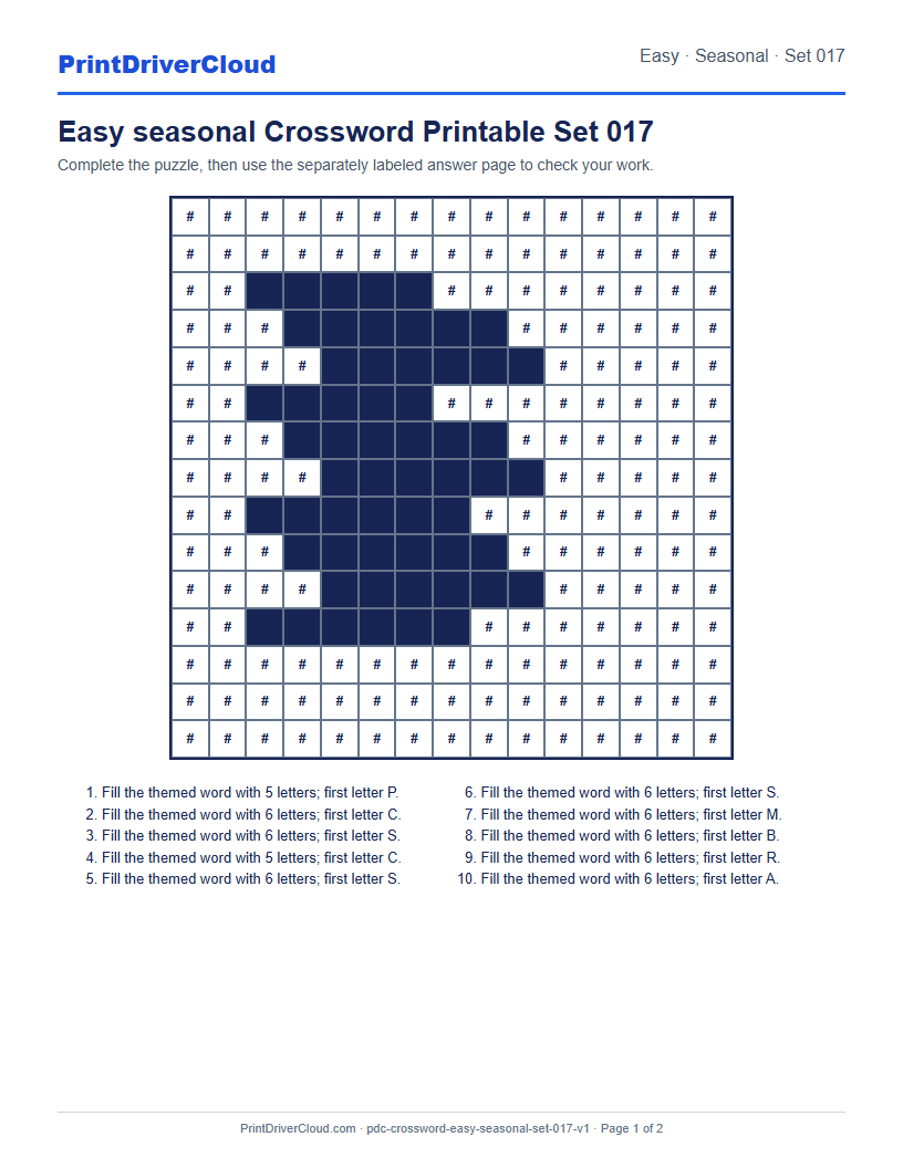 Preview of Easy seasonal Crossword Printable Set 017