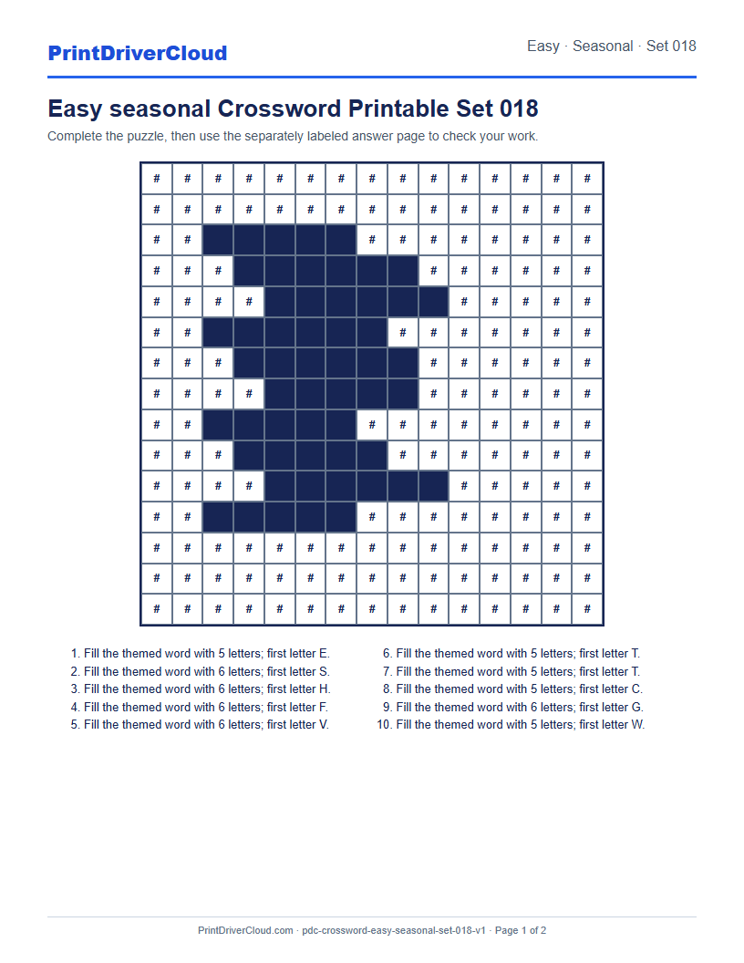 Preview of Easy seasonal Crossword Printable Set 018