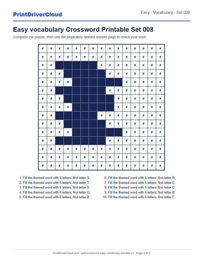 Preview of Easy vocabulary Crossword Printable Set 008