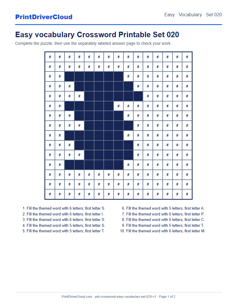 Preview of Easy vocabulary Crossword Printable Set 020