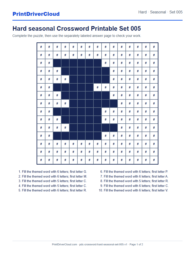 Preview of Hard seasonal Crossword Printable Set 005