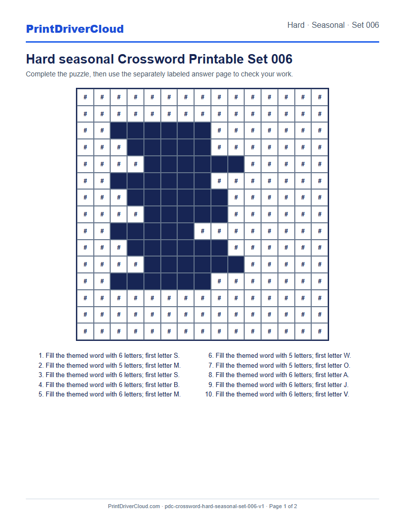 Preview of Hard seasonal Crossword Printable Set 006