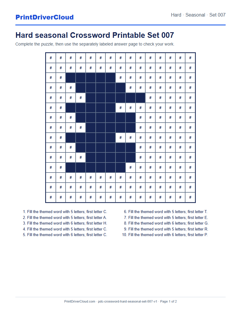 Preview of Hard seasonal Crossword Printable Set 007
