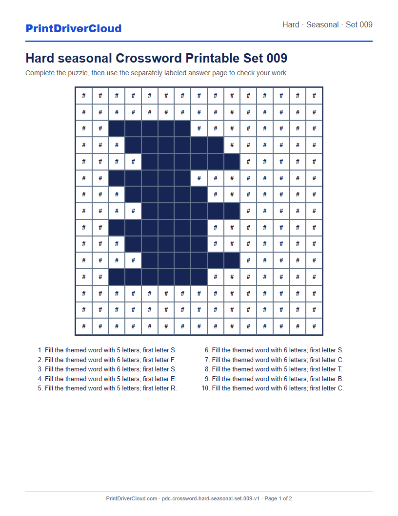 Preview of Hard seasonal Crossword Printable Set 009