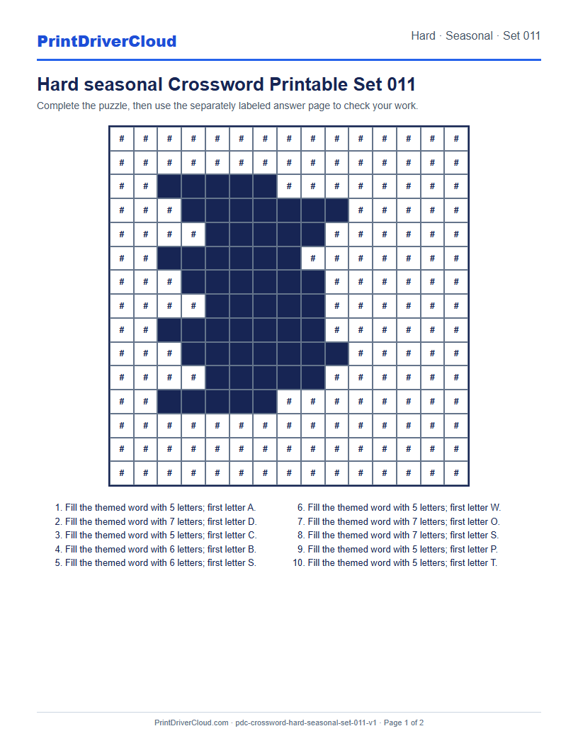 Preview of Hard seasonal Crossword Printable Set 011