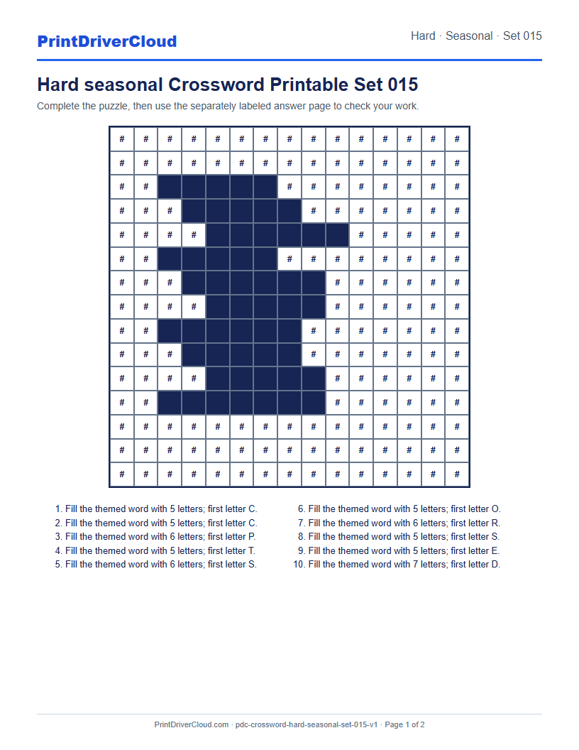 Preview of Hard seasonal Crossword Printable Set 015