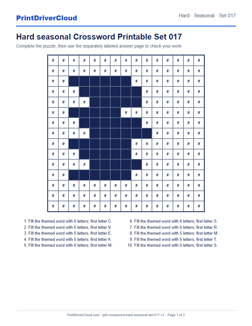Preview of Hard seasonal Crossword Printable Set 017
