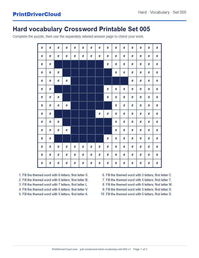 Preview of Hard vocabulary Crossword Printable Set 005