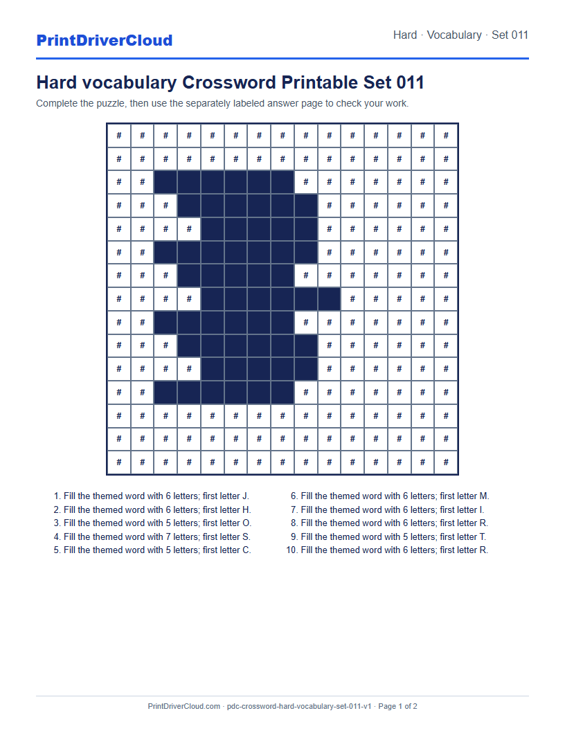 Preview of Hard vocabulary Crossword Printable Set 011