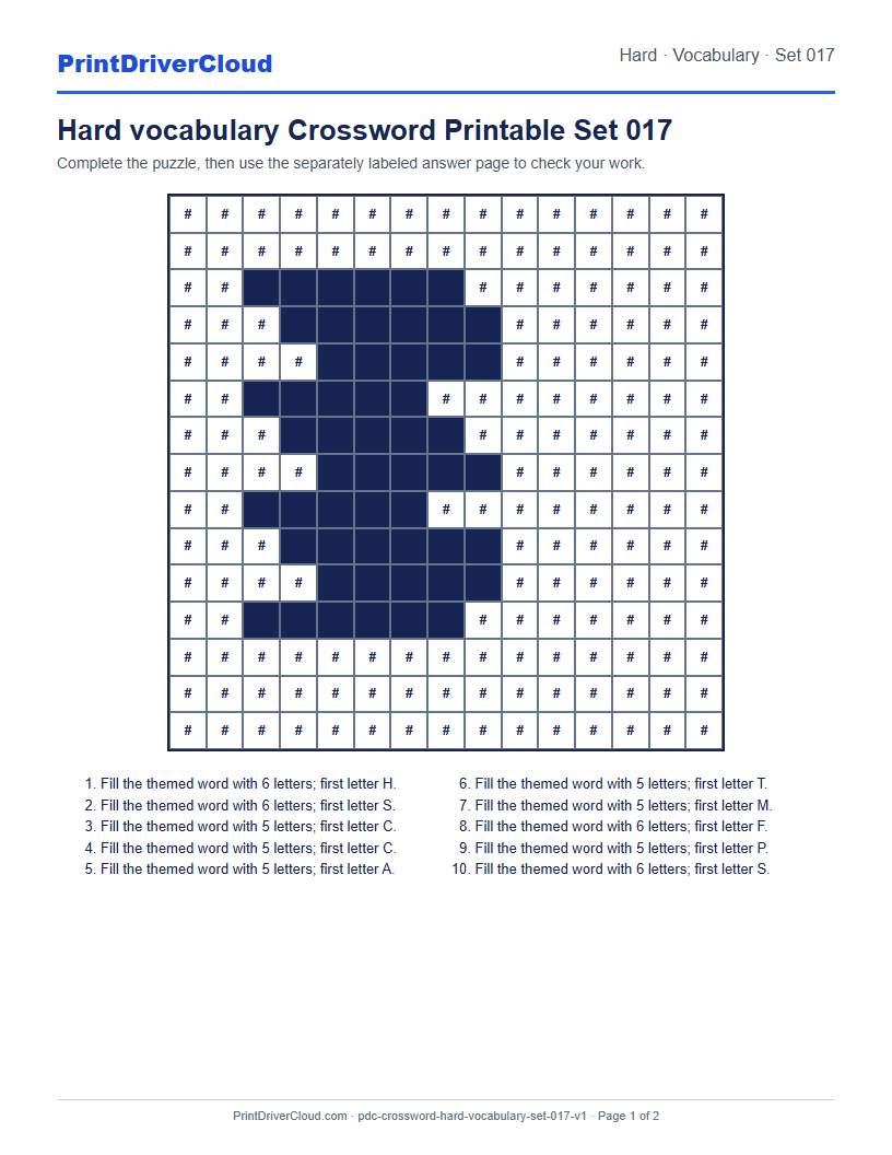 Preview of Hard vocabulary Crossword Printable Set 017