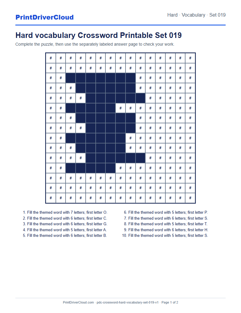Preview of Hard vocabulary Crossword Printable Set 019