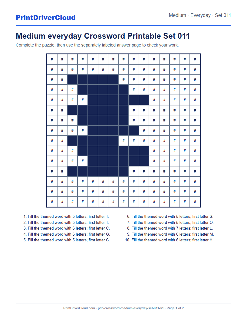 Preview of Medium everyday Crossword Printable Set 011