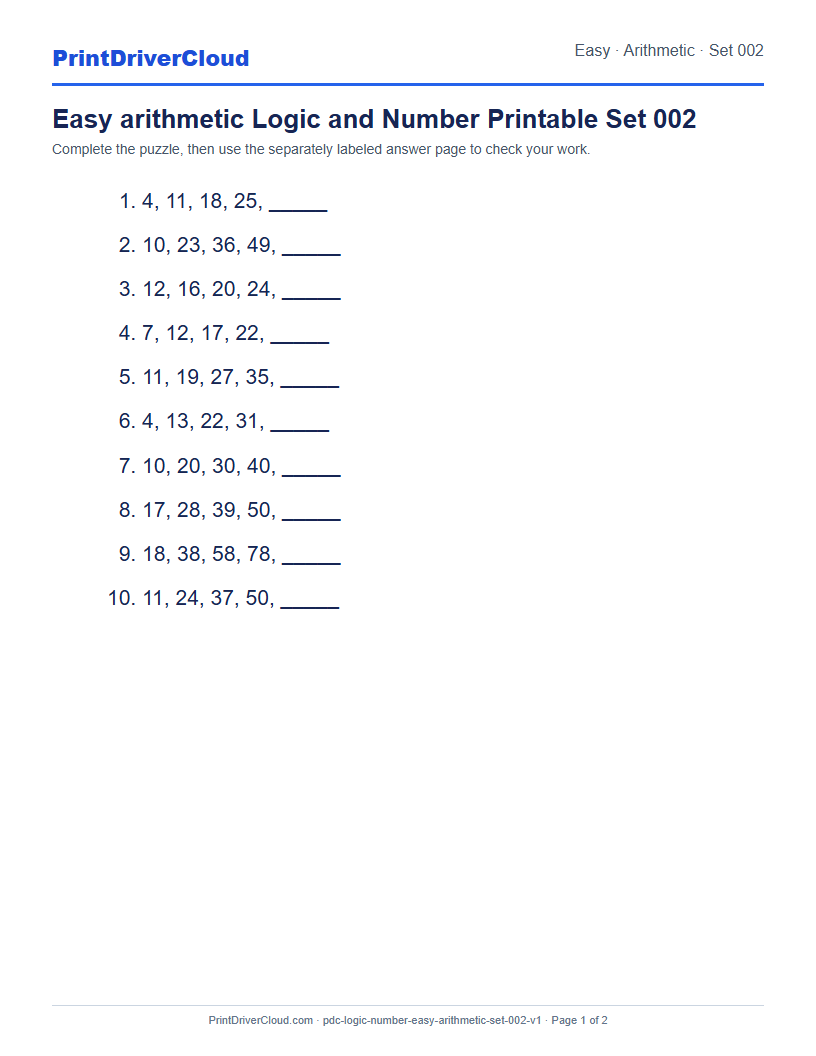 Preview of Easy arithmetic Logic and Number Printable Set 002