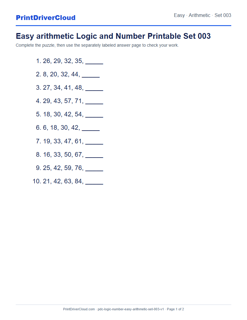 Preview of Easy arithmetic Logic and Number Printable Set 003
