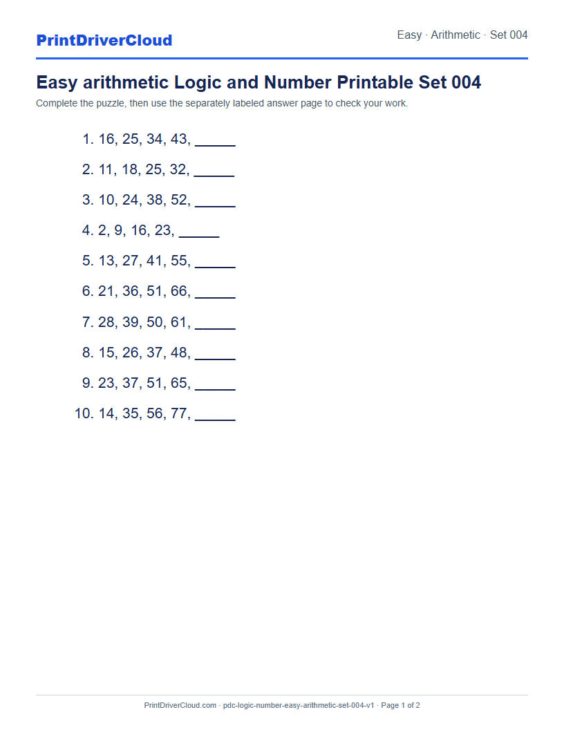Preview of Easy arithmetic Logic and Number Printable Set 004
