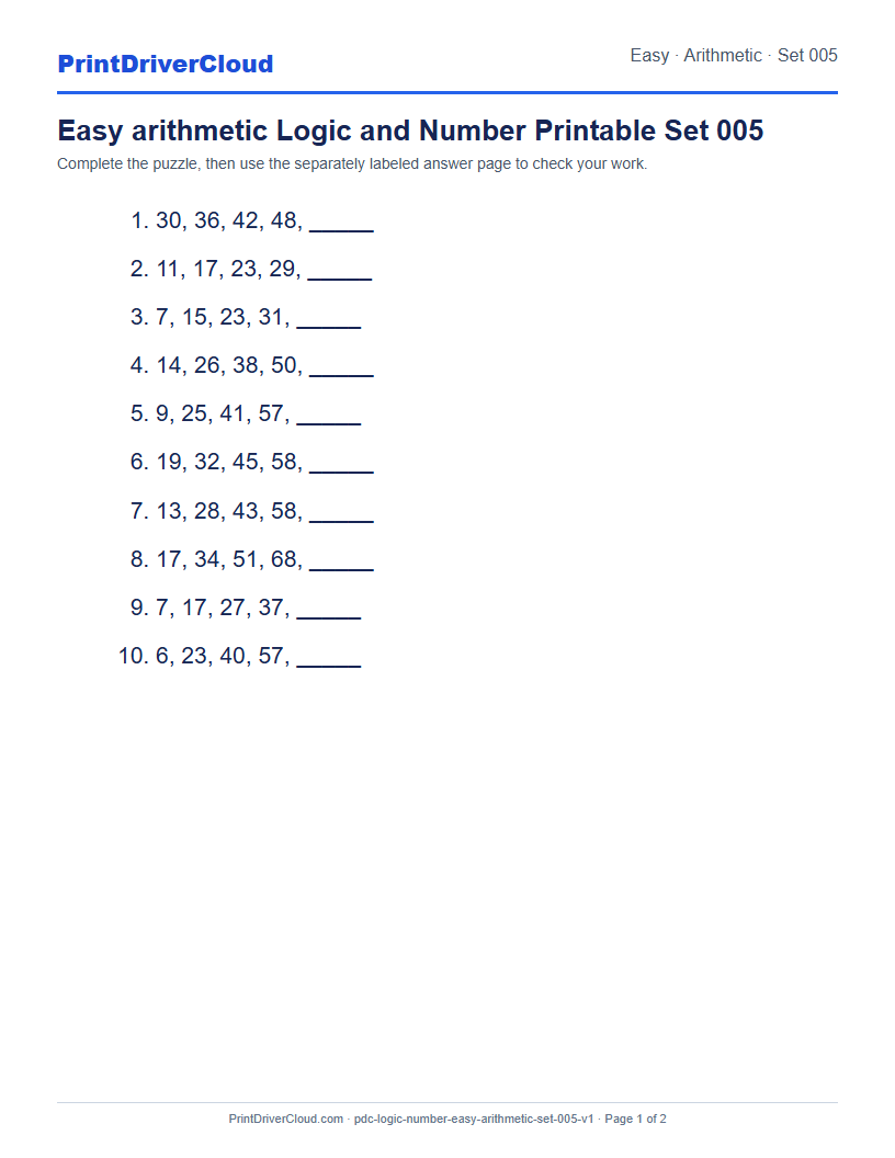 Preview of Easy arithmetic Logic and Number Printable Set 005