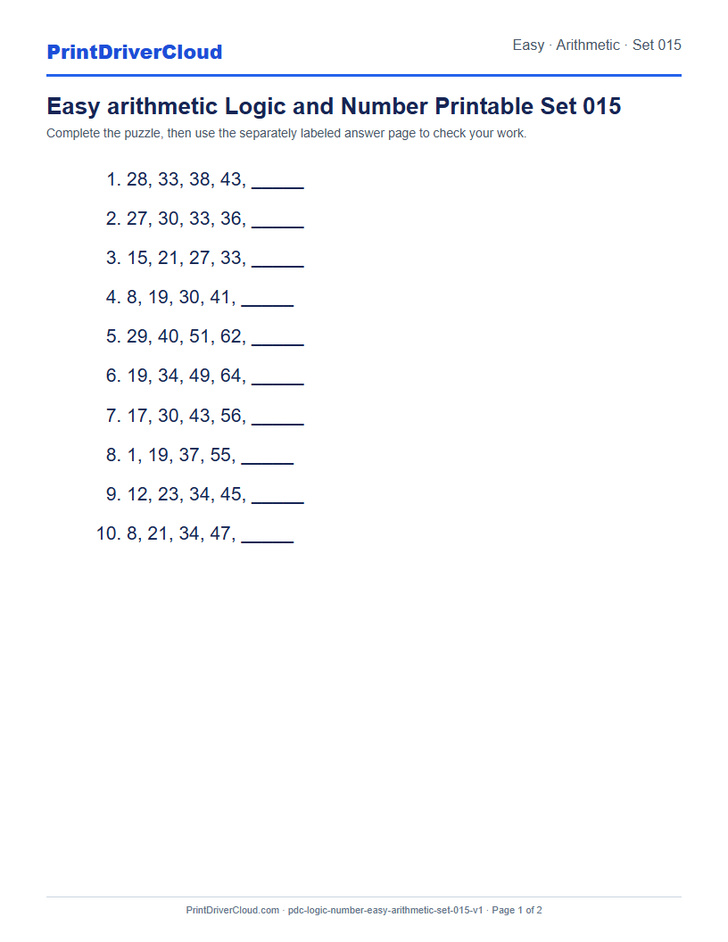 Preview of Easy arithmetic Logic and Number Printable Set 015