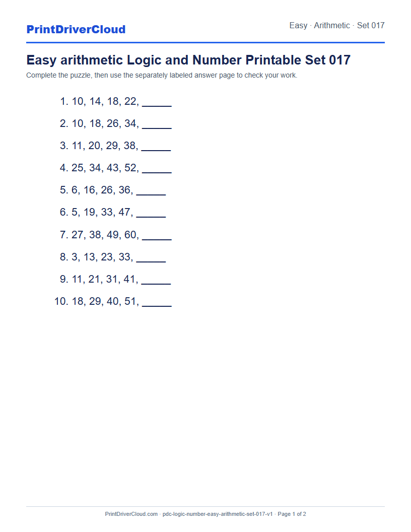 Preview of Easy arithmetic Logic and Number Printable Set 017