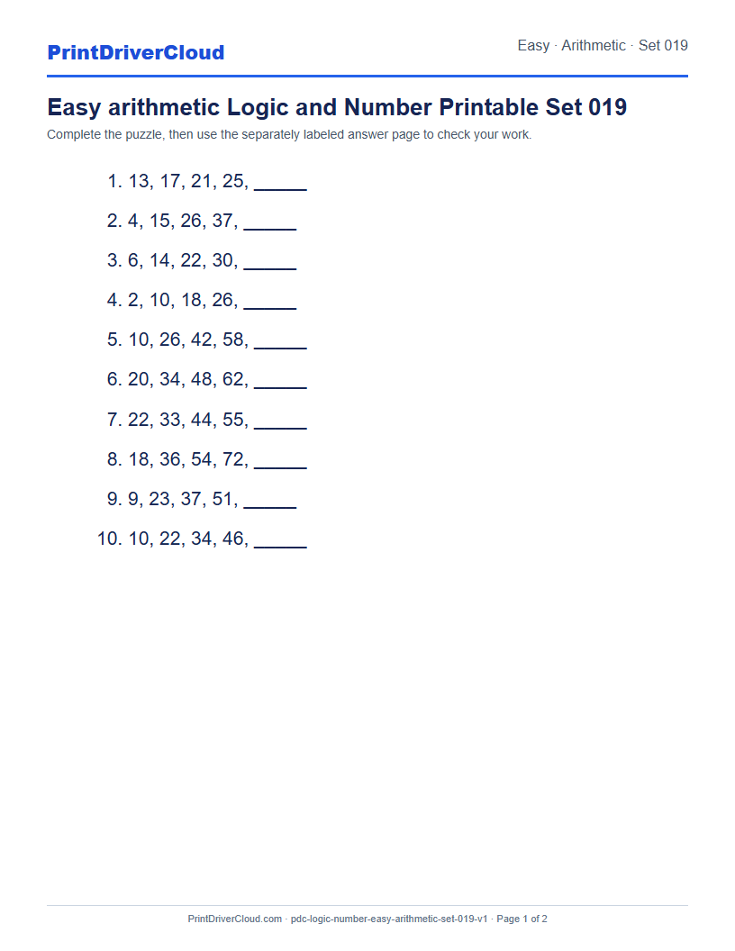 Preview of Easy arithmetic Logic and Number Printable Set 019