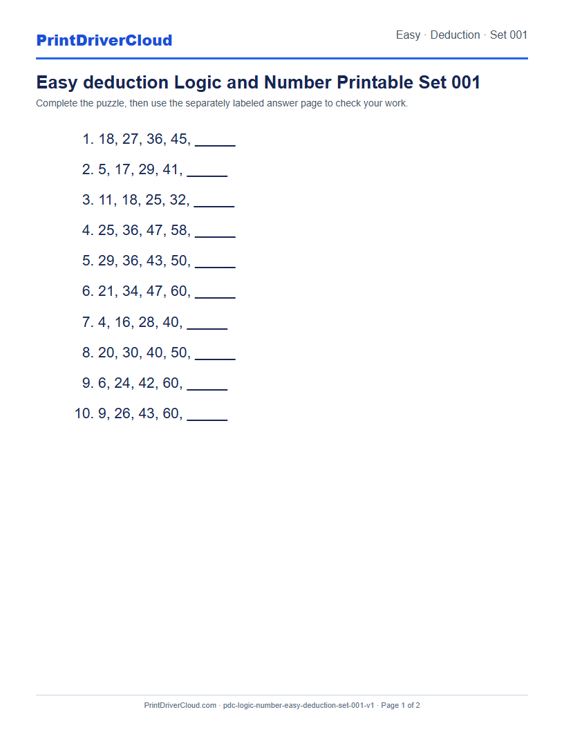 Preview of Easy deduction Logic and Number Printable Set 001