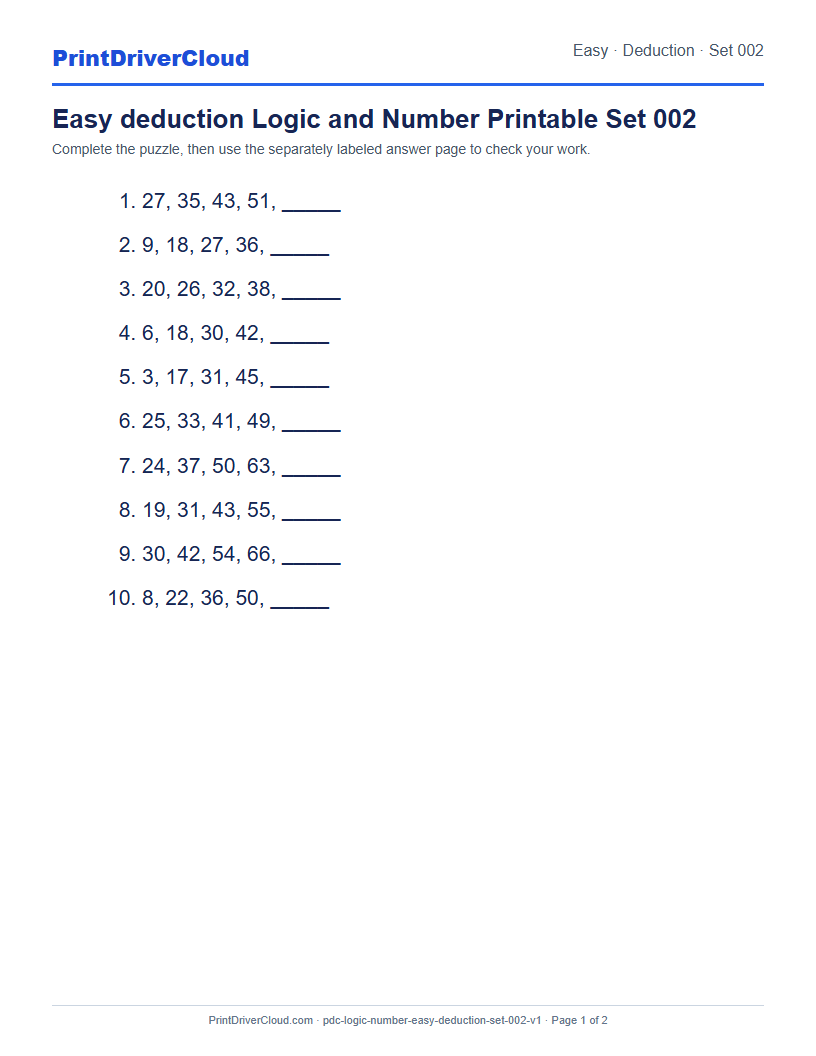 Preview of Easy deduction Logic and Number Printable Set 002
