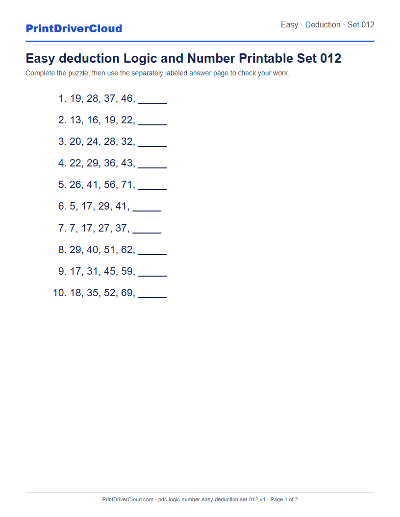 Preview of Easy deduction Logic and Number Printable Set 012