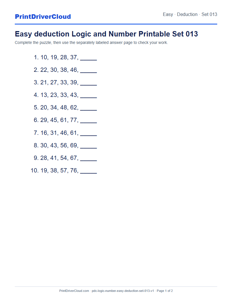 Preview of Easy deduction Logic and Number Printable Set 013