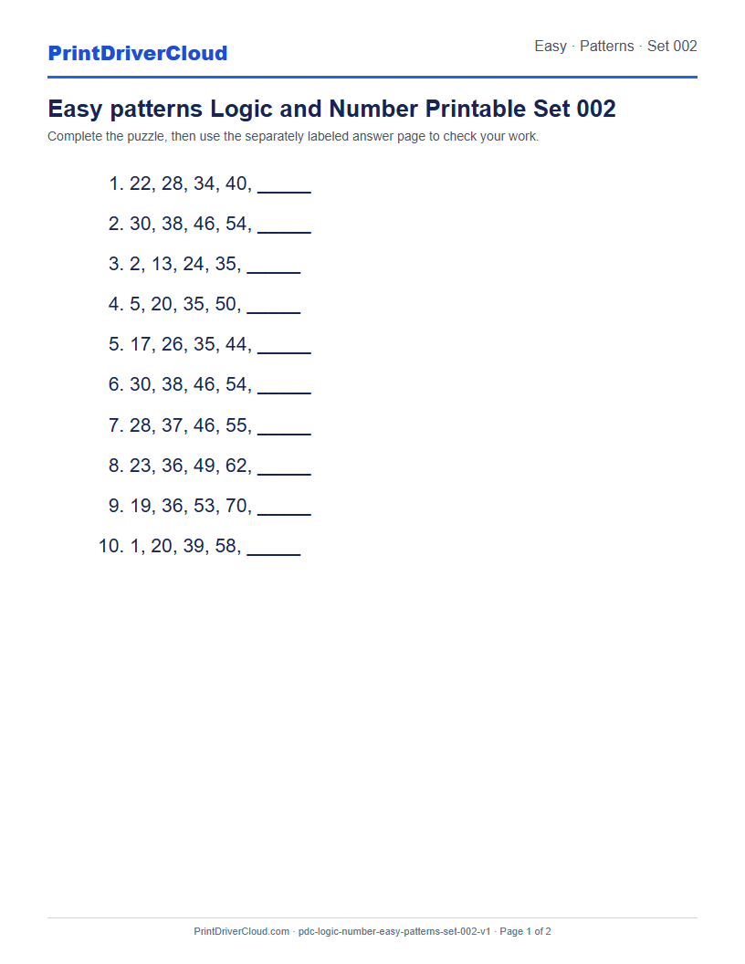 Preview of Easy patterns Logic and Number Printable Set 002