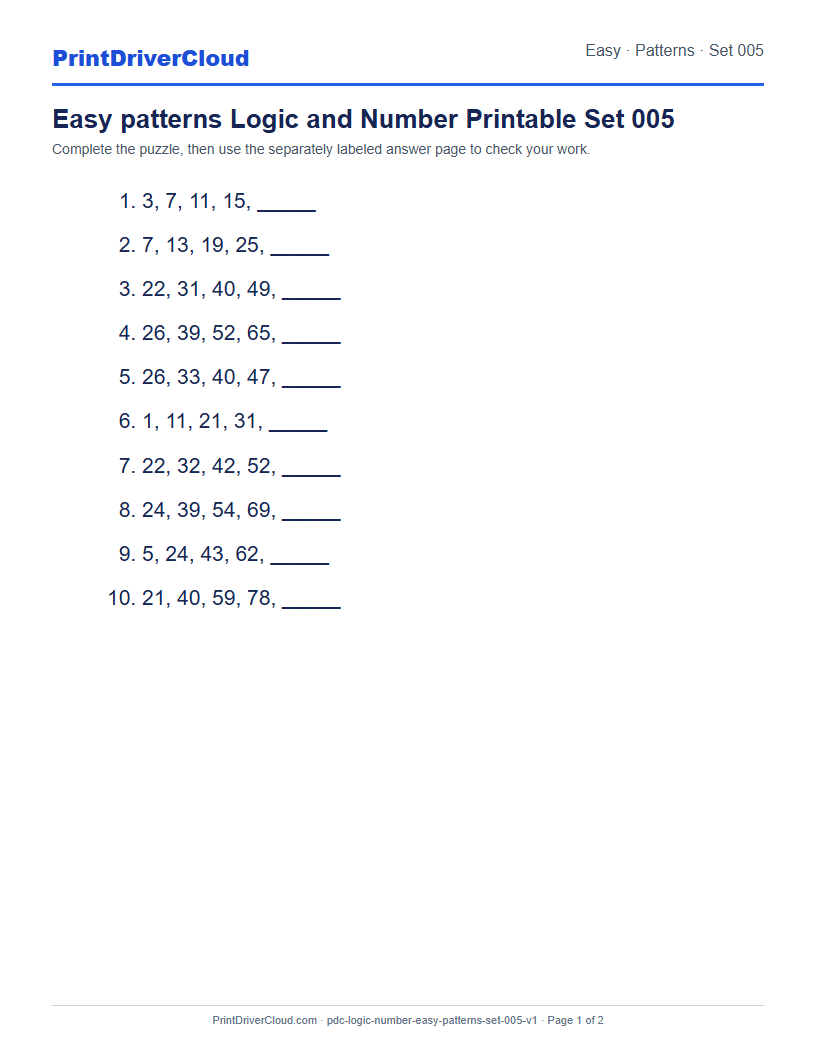 Preview of Easy patterns Logic and Number Printable Set 005