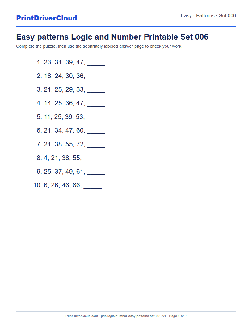 Preview of Easy patterns Logic and Number Printable Set 006