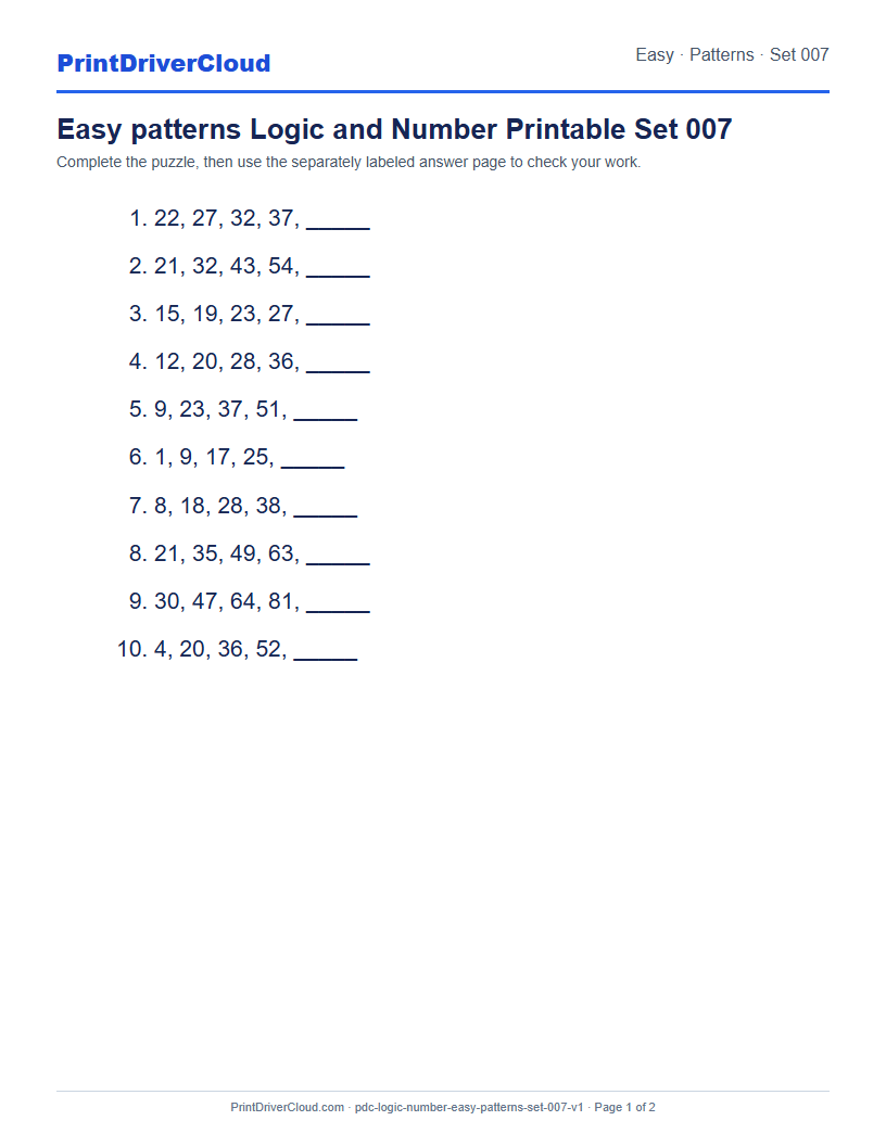 Preview of Easy patterns Logic and Number Printable Set 007