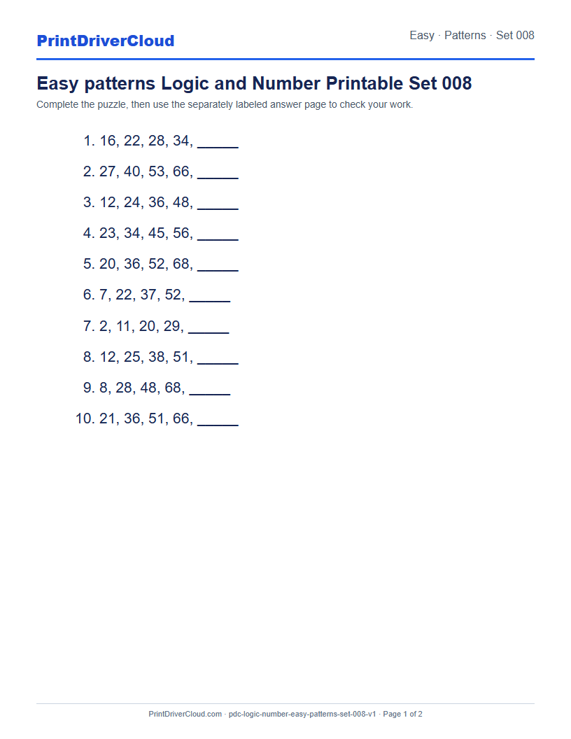 Preview of Easy patterns Logic and Number Printable Set 008