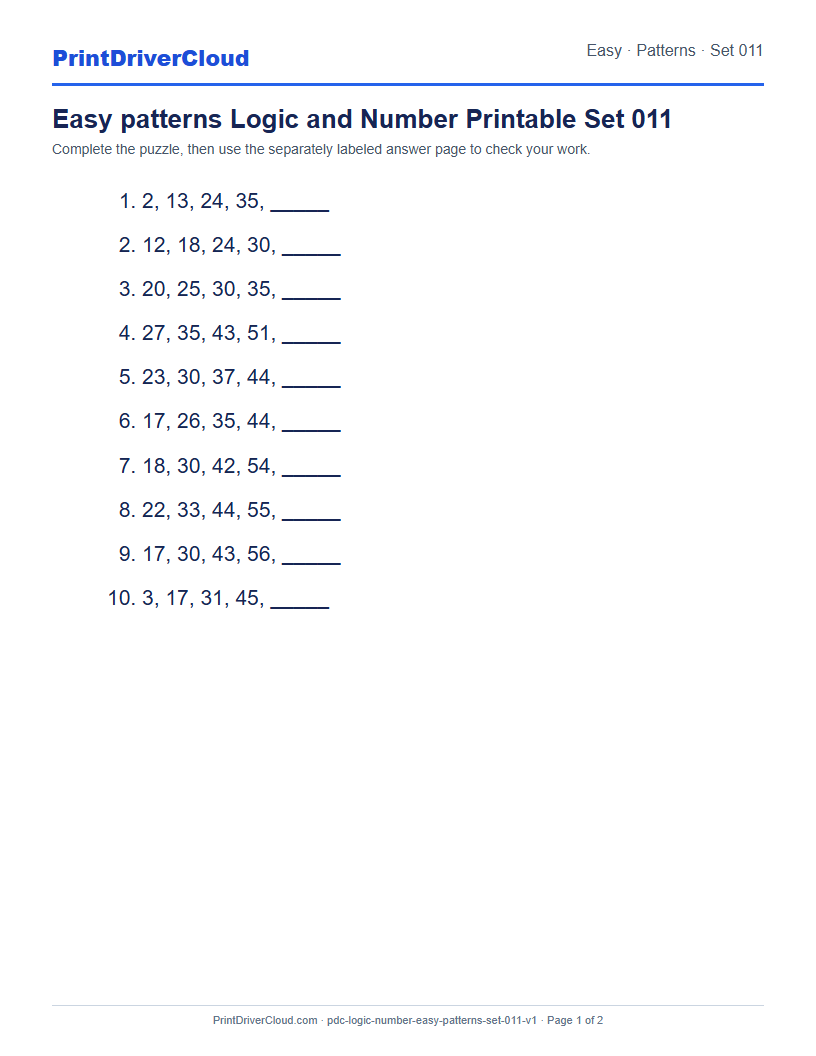 Preview of Easy patterns Logic and Number Printable Set 011