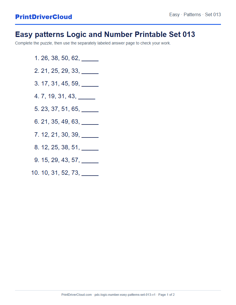 Preview of Easy patterns Logic and Number Printable Set 013