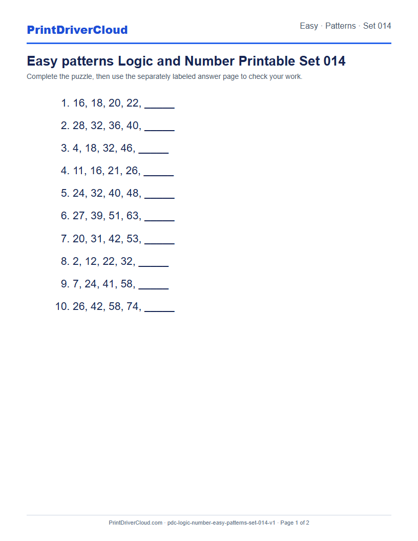 Preview of Easy patterns Logic and Number Printable Set 014