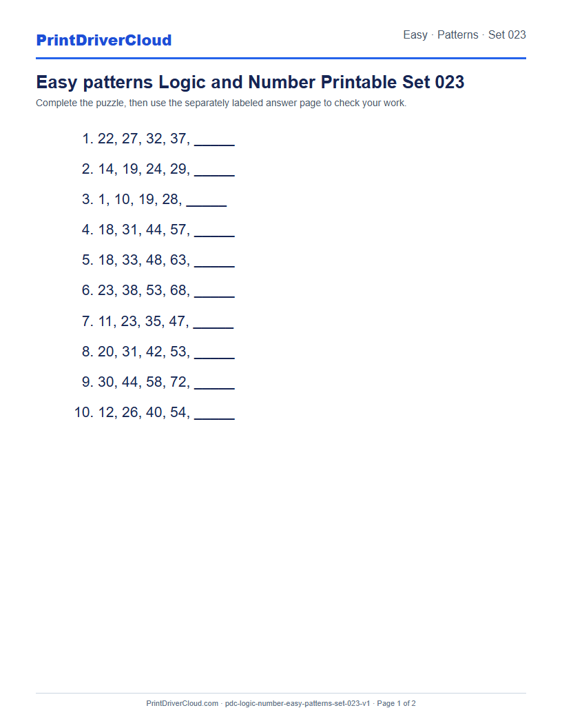 Preview of Easy patterns Logic and Number Printable Set 023