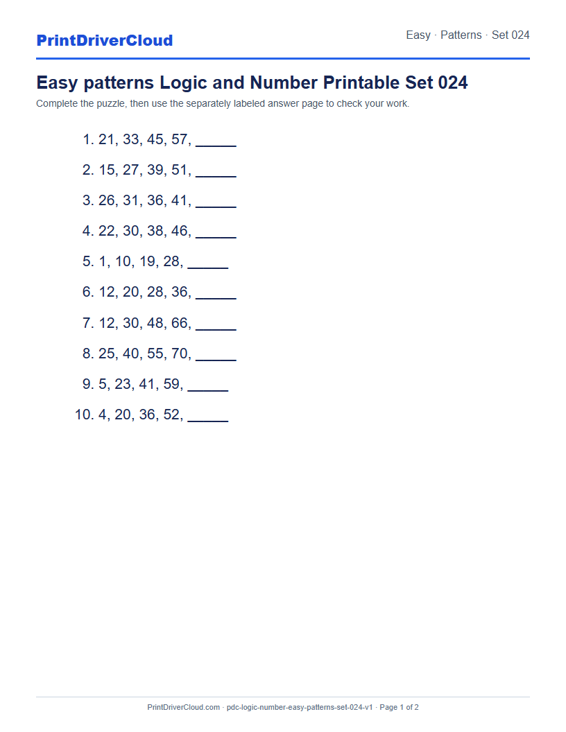 Preview of Easy patterns Logic and Number Printable Set 024