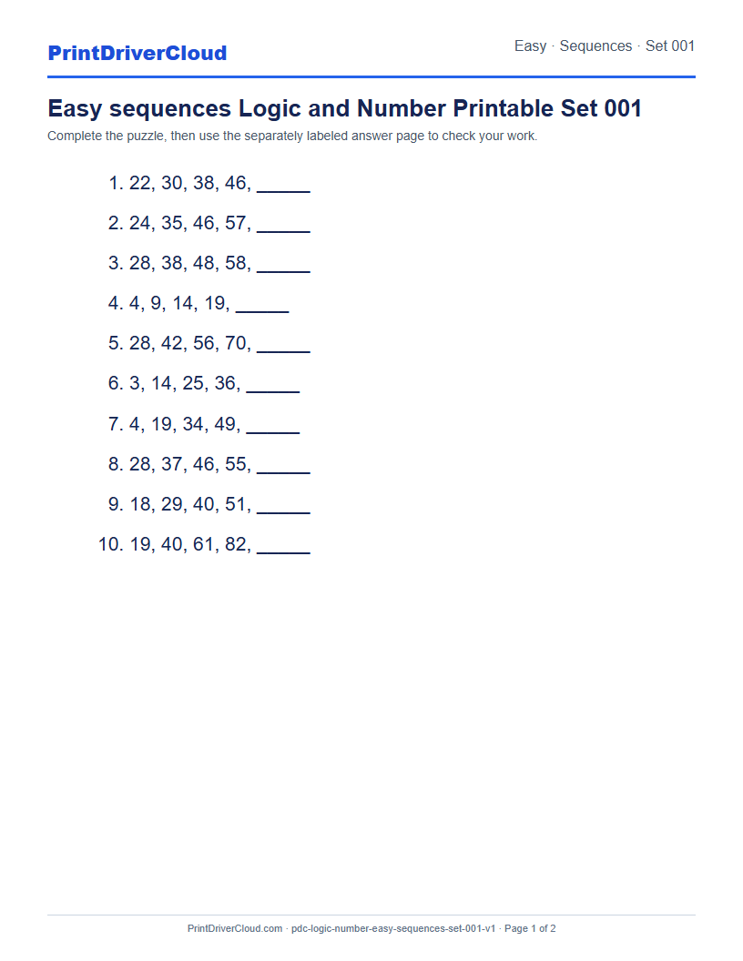Preview of Easy sequences Logic and Number Printable Set 001