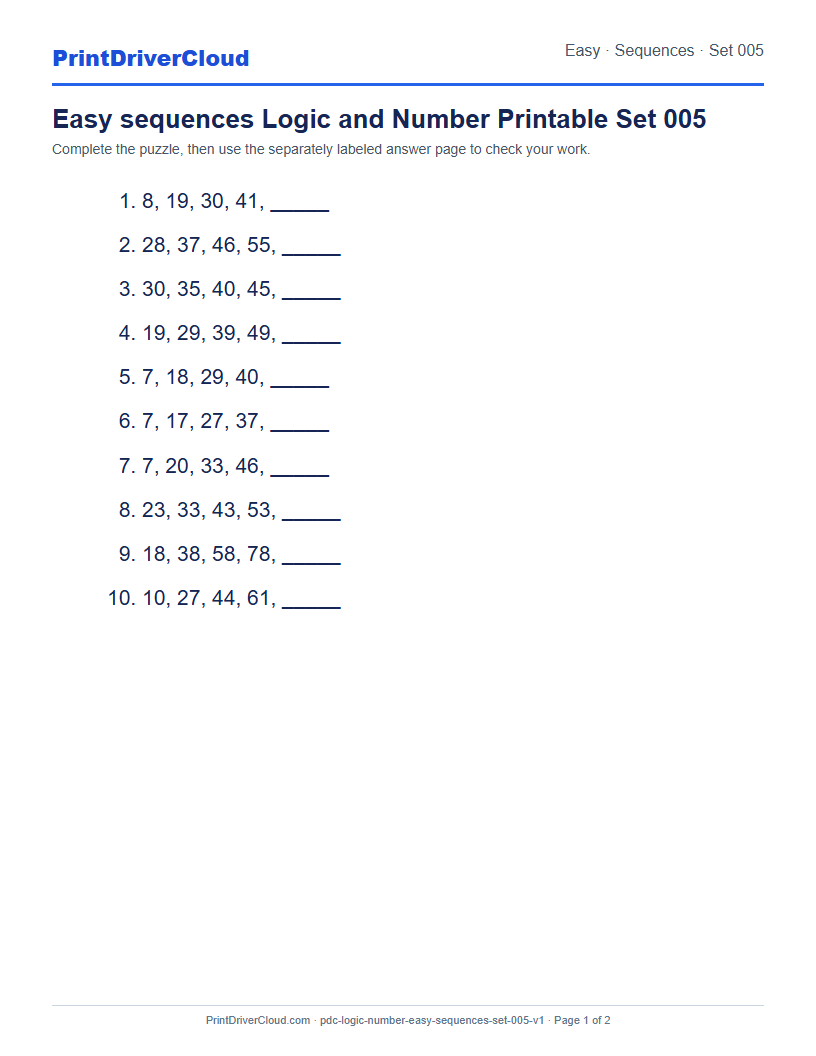 Preview of Easy sequences Logic and Number Printable Set 005