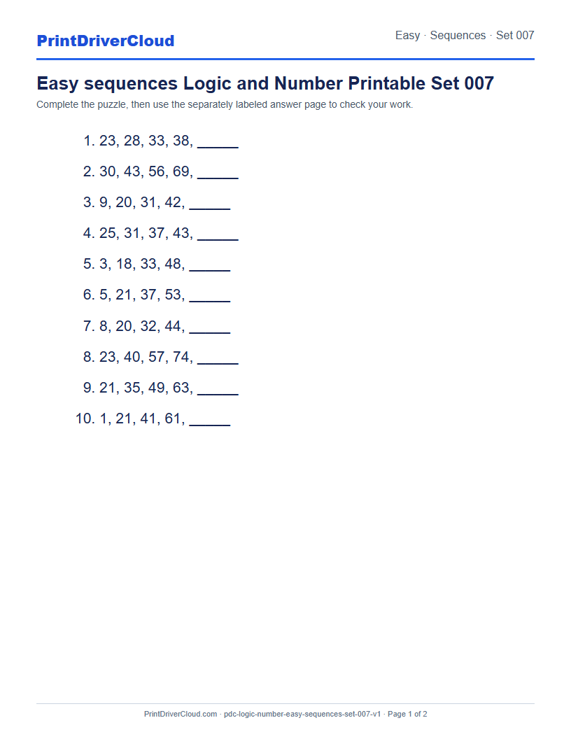 Preview of Easy sequences Logic and Number Printable Set 007