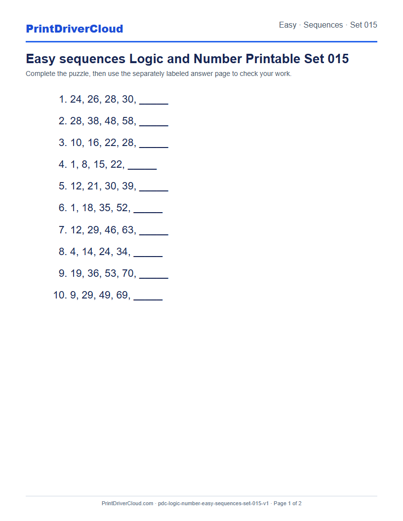 Preview of Easy sequences Logic and Number Printable Set 015